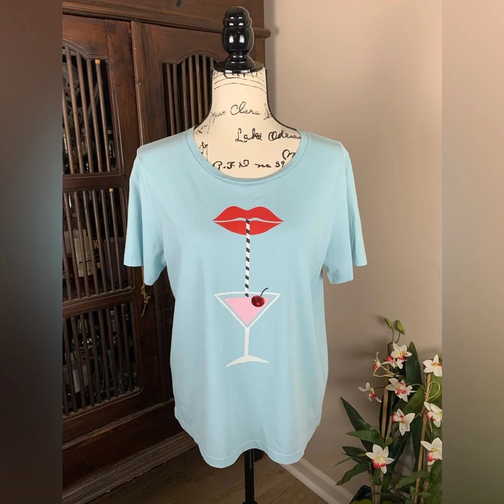 Kate Spade Cocktail Hour Cotton Tee Shirt - Picture 1 of 6